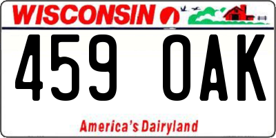 WI license plate 459OAK