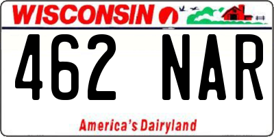 WI license plate 462NAR