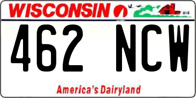 WI license plate 462NCW
