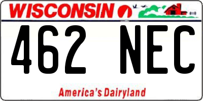 WI license plate 462NEC