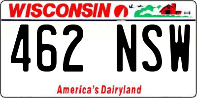 WI license plate 462NSW