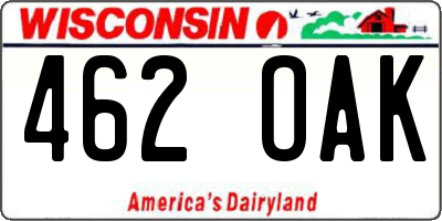 WI license plate 462OAK