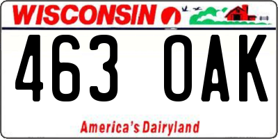 WI license plate 463OAK