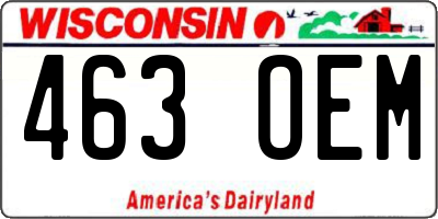 WI license plate 463OEM