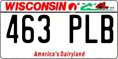 WI license plate 463PLB