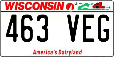 WI license plate 463VEG