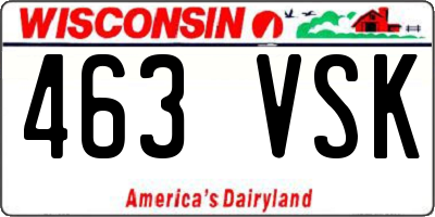 WI license plate 463VSK