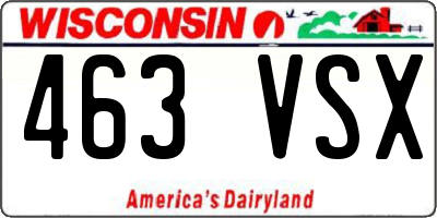 WI license plate 463VSX