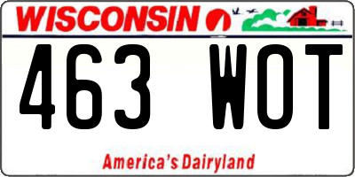 WI license plate 463WOT