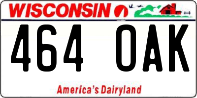 WI license plate 464OAK