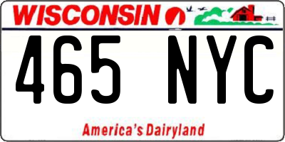 WI license plate 465NYC