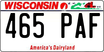 WI license plate 465PAF