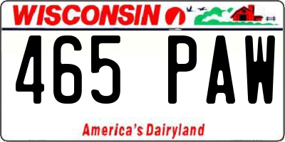 WI license plate 465PAW