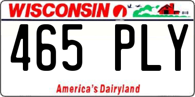 WI license plate 465PLY