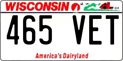WI license plate 465VET