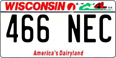 WI license plate 466NEC