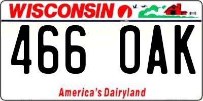WI license plate 466OAK