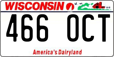 WI license plate 466OCT