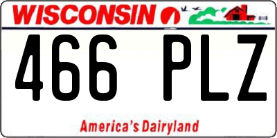 WI license plate 466PLZ