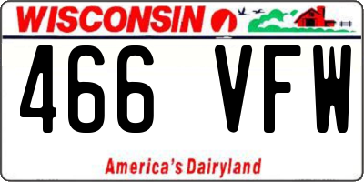 WI license plate 466VFW