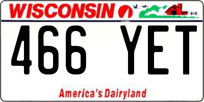 WI license plate 466YET