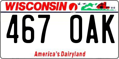 WI license plate 467OAK