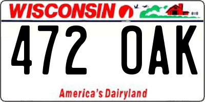 WI license plate 472OAK