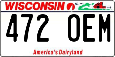 WI license plate 472OEM