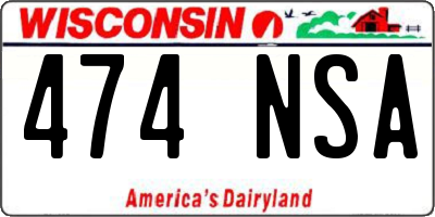 WI license plate 474NSA