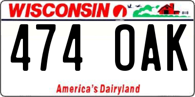 WI license plate 474OAK