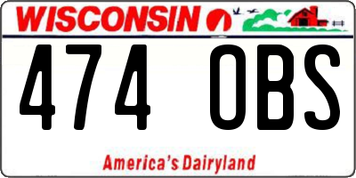 WI license plate 474OBS