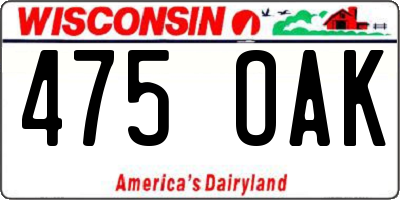 WI license plate 475OAK
