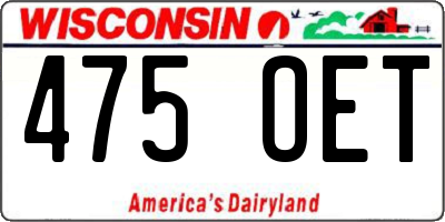 WI license plate 475OET