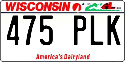 WI license plate 475PLK