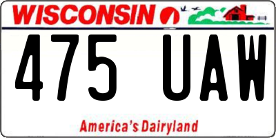 WI license plate 475UAW