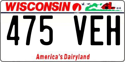 WI license plate 475VEH