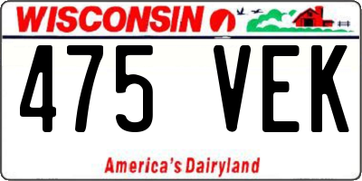 WI license plate 475VEK