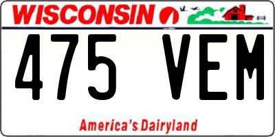 WI license plate 475VEM