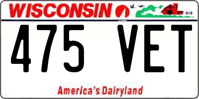 WI license plate 475VET