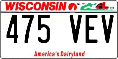 WI license plate 475VEV