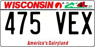 WI license plate 475VEX