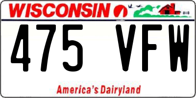 WI license plate 475VFW