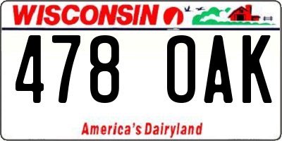 WI license plate 478OAK