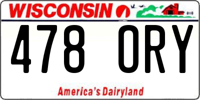 WI license plate 478ORY