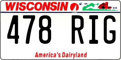 WI license plate 478RIG