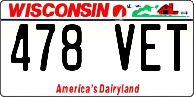 WI license plate 478VET
