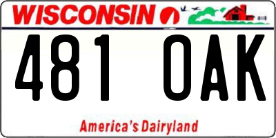 WI license plate 481OAK
