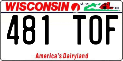 WI license plate 481TOF