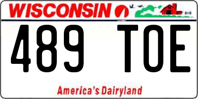 WI license plate 489TOE