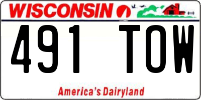 WI license plate 491TOW